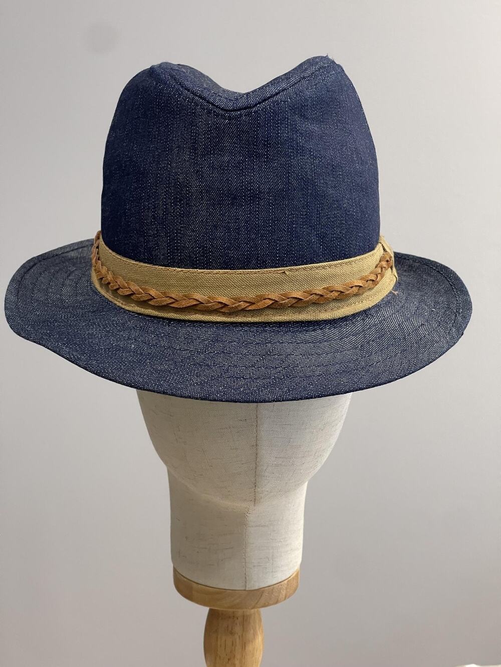 Hat Cap Fedora Unisex One Size Blue Denim 100% Cotton Lined Strap Lightweight